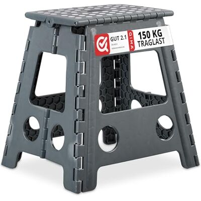 Relaxdays Klapphocker faltbar, Camping Hocker, großer Badhocker, bis 150 kg, Kunststoff, HxBxT: 39 x 39 x 32 cm, grau Relaxdays Klapphocker faltbar, Camping Hocker, großer Badhocker, bis 150 kg, Kunststoff, HxBxT: 39 x 39 x 32 cm, grau