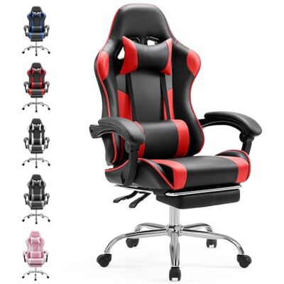 Sweetcrispy Gaming Stuhl,Ergonomischer Bürostuhl mit Fußstütze,Gamer PC Stühle mit Kopfstütze Lendenkissen,90-150° einstellbar Gaming Chair,Leder Drehbar Schreibtischstuhl Computerstuhl,Rot Sweetcrispy Gaming Stuhl,Ergonomischer Bürostuhl mit Fußstütze,Gamer PC Stühle mit Kopfstütze Lendenkissen,90-150° einstellbar Gaming Chair,Leder Drehbar Schreibtischstuhl Computerstuhl,Rot