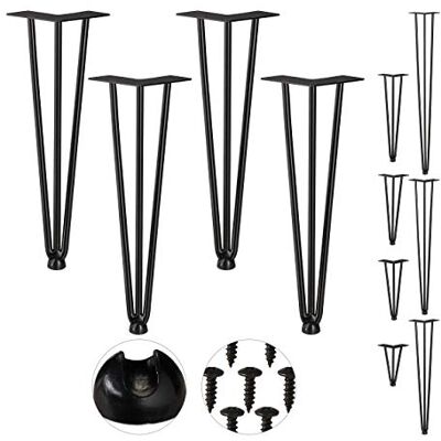 Relaxdays Hairpin Legs, 4er Set, 3 Streben, Metall, Haarnadel Tischbein für Hocker, Tisch & Schrank, 40 cm hoch, schwarz Relaxdays Hairpin Legs, 4er Set, 3 Streben, Metall, Haarnadel Tischbein für Hocker, Tisch & Schrank, 40 cm hoch, schwarz