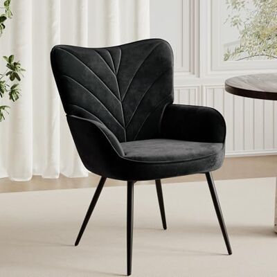 COLAMY Esszimmerstühle mit Armlehnen, Stühle Esszimmer mit Rückenlehne, Polsternder Küchenstühle Gepolstert mit Wingback, Dining Chairs mit Holzbeinen für Esszimmer, Küche, Restaurant, Schwarz COLAMY Esszimmerstühle mit Armlehnen, Stühle Esszimmer mit Rückenlehne, Polsternder Küchenstühle Gepolstert mit Wingback, Dining Chairs mit Holzbeinen für Esszimmer, Küche, Restaurant, Schwarz