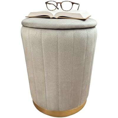 Relaxdays Hocker Samt, Sitzhocker mit Stauraum, gepolstert, HxD: 42 x 32 cm, runder Beistellhocker, Wohnzimmer, hellgrau Relaxdays Hocker Samt, Sitzhocker mit Stauraum, gepolstert, HxD: 42 x 32 cm, runder Beistellhocker, Wohnzimmer, hellgrau
