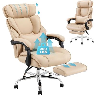 COLAMY Bürostuhl Leder mit Fußstütze, Ergonomischer Chefsessel für Homeoffice – Hohe Rückenlehne, 90–135° Neigefunktion, Gepolsterte Armlehnen, Office Chair mit Lendenkissen, Khaki COLAMY Bürostuhl Leder mit Fußstütze, Ergonomischer Chefsessel für Homeoffice – Hohe Rückenlehne, 90–135° Neigefunktion, Gepolsterte Armlehnen, Office Chair mit Lendenkissen, Khaki