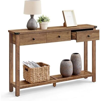 VASAGLE LIRY Kollektion Konsolentisch, Beistelltisch, schmaler Sofatisch, mit 3 Schubladen und Einer Ablage, für Flur, Wohnzimmer, Landhausstil, honigbraun LNT142KB01 VASAGLE LIRY Kollektion Konsolentisch, Beistelltisch, schmaler Sofatisch, mit 3 Schubladen und Einer Ablage, für Flur, Wohnzimmer, Landhausstil, honigbraun LNT142KB01