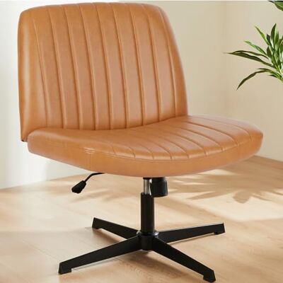 Sweetcrispy Bürostuhl Ohne Armlehnen, Schreibtischstuhl mit PU-Leder, Lesesessel mit Breiterem Polster zum Sitzen im Schneidersitz Stuhl, Höhenverstellbar, 360° Drehstuhl für Haus, Beige, Braun Sweetcrispy Bürostuhl Ohne Armlehnen, Schreibtischstuhl mit PU-Leder, Lesesessel mit Breiterem Polster zum Sitzen im Schneidersitz Stuhl, Höhenverstellbar, 360° Drehstuhl für Haus, Beige, Braun