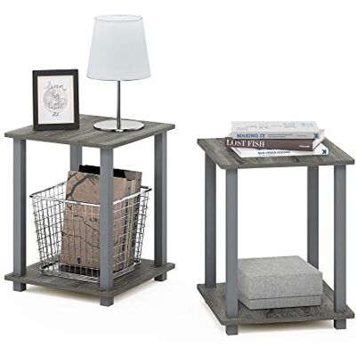 Furinno Simplistic Sofatisch, Couchtisch, Beistelltisch, mit 2 Ebenen, 2-er Set, Französische Eiche/Grau Furinno Simplistic Sofatisch, Couchtisch, Beistelltisch, mit 2 Ebenen, 2-er Set, Französische Eiche/Grau