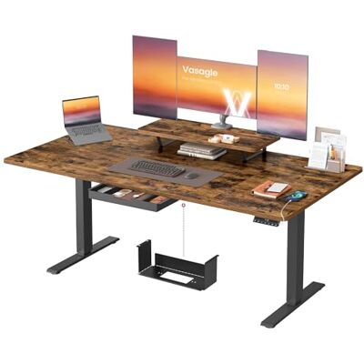 VASAGLE Höhenverstellbarer Schreibtisch, 160 x 80 cm, flexibel montierbarer Monitorständer, Schublade, USB-C-Anschluss, Erinnerung bei langem Sitzen, für Büro, vintagebraun LSD156KD01 VASAGLE Höhenverstellbarer Schreibtisch, 160 x 80 cm, flexibel montierbarer Monitorständer, Schublade, USB-C-Anschluss, Erinnerung bei langem Sitzen, für Büro, vintagebraun LSD156KD01