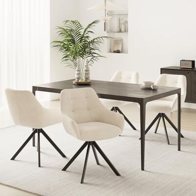 MALOL Drehbare Esszimmerstühle 4er Set, 360° Drehbare Armlehnstühle mit weichem Florstoff & Metallgestell, Bequeme Esszimmerstühle Drehbar mit Rückenlehne für Küche, Esszimmer, Büro, Beige MALOL Drehbare Esszimmerstühle 4er Set, 360° Drehbare Armlehnstühle mit weichem Florstoff & Metallgestell, Bequeme Esszimmerstühle Drehbar mit Rückenlehne für Küche, Esszimmer, Büro, Beige
