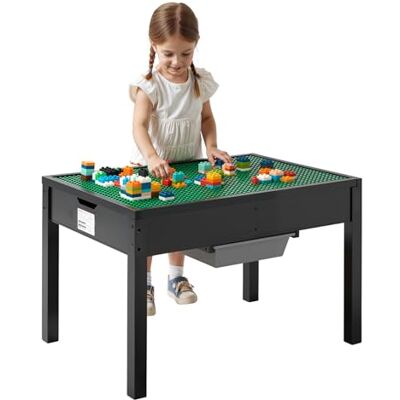VEVOR Kindertisch 810 x 553 x 502 mm, Aktivitätstisch aus Holz, doppelseitige Baustein-Tischplatte, Mehrzweck-Spieltisch mit 2 Aufbewahrungsbehältern, Geschenk für Kinder ab 3 Jahren, Schwarz VEVOR Kindertisch 810 x 553 x 502 mm, Aktivitätstisch aus Holz, doppelseitige Baustein-Tischplatte, Mehrzweck-Spieltisch mit 2 Aufbewahrungsbehältern, Geschenk für Kinder ab 3 Jahren, Schwarz