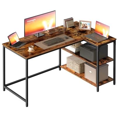 VASAGLE Eckschreibtisch in L-Form, Computertisch mit Stauraum, Bürotisch, höhenverstellbare Ablage, für Homeoffice, 120 x 80 cm, vintagebraun LWD136KD01 VASAGLE Eckschreibtisch in L-Form, Computertisch mit Stauraum, Bürotisch, höhenverstellbare Ablage, für Homeoffice, 120 x 80 cm, vintagebraun LWD136KD01