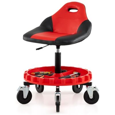 FANTASK Werkstatthocker Rollhocker, Montagehocker höhenverstellbar 71-83 cm mit Rückenlehne Werkzeugablage, Arbeitsstuhl 150 kg belastbar für Garage Werkstatt, Rot FANTASK Werkstatthocker Rollhocker, Montagehocker höhenverstellbar 71-83 cm mit Rückenlehne Werkzeugablage, Arbeitsstuhl 150 kg belastbar für Garage Werkstatt, Rot