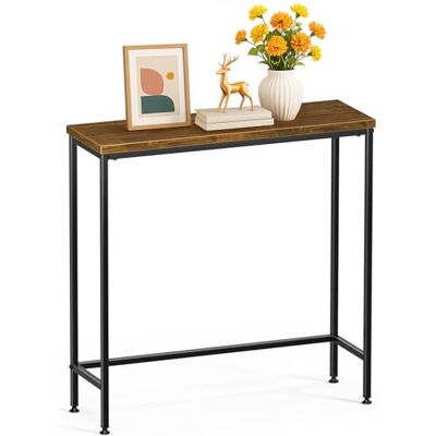 VOUNOT Konsolentisch Schmal, Flurtisch aus Metall und MDF, Moderner Beistelltisch Sofatisch Ausstellungstisch für Flur, Wohnzimmer, Schlafzimmer, 75×24×75 cm, Braun VOUNOT Konsolentisch Schmal, Flurtisch aus Metall und MDF, Moderner Beistelltisch Sofatisch Ausstellungstisch für Flur, Wohnzimmer, Schlafzimmer, 75×24×75 cm, Braun