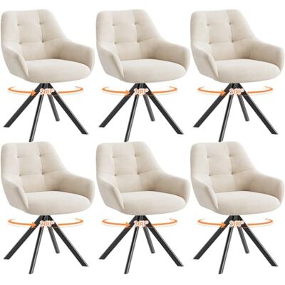 MALOL Drehbare Esszimmerstühle 6er Set, 360° Drehbare Armlehnstühle mit weichem Florstoff & Metallgestell, Bequeme Esszimmerstühle Drehbar mit Rückenlehne für Küche, Esszimmer, Büro, Beige MALOL Drehbare Esszimmerstühle 6er Set, 360° Drehbare Armlehnstühle mit weichem Florstoff & Metallgestell, Bequeme Esszimmerstühle Drehbar mit Rückenlehne für Küche, Esszimmer, Büro, Beige