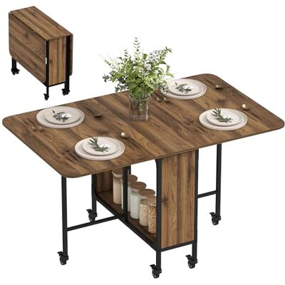 HOMCOM Klappbarer Esstisch Mobiler Klapptisch mit Offenem Regal Esszimmertisch mit Holzoptik Küchentisch für Kleine Räume, Küche, Esszimmer 130 x 80 x 74 cm Braun HOMCOM Klappbarer Esstisch Mobiler Klapptisch mit Offenem Regal Esszimmertisch mit Holzoptik Küchentisch für Kleine Räume, Küche, Esszimmer 130 x 80 x 74 cm Braun