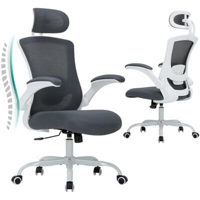 COLAMY Bürostuhl Ergonomisch, Netz-Schreibtischstuhl mit Verstellbarer Kopfstütze, Chefsessel Office Chair mit Lendenwirbelstütze, Verstellbarer Neigungsverschluss Drehstuhl, Grau COLAMY Bürostuhl Ergonomisch, Netz-Schreibtischstuhl mit Verstellbarer Kopfstütze, Chefsessel Office Chair mit Lendenwirbelstütze, Verstellbarer Neigungsverschluss Drehstuhl, Grau