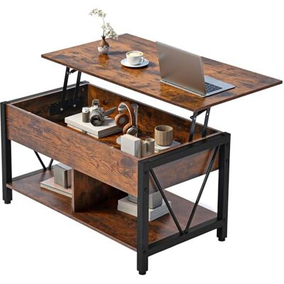 YITAHOME Höhenverstellbarer Couchtisch im Industrie-Design mit verstecktem Stauraum & Ablage, Multifunktionaler Wohnzimmertisch mit Gasdruckfeder, Ideal als Arbeits- oder Esstisch, Vintage-Braun YITAHOME Höhenverstellbarer Couchtisch im Industrie-Design mit verstecktem Stauraum & Ablage, Multifunktionaler Wohnzimmertisch mit Gasdruckfeder, Ideal als Arbeits- oder Esstisch, Vintage-Braun