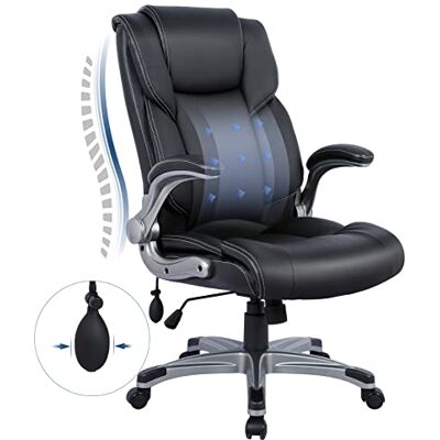 COLAMY Bürostuhl mit Hoher Rückenlehne, Ergonomischer Computer-Schreibtischstuhl, Lederstuhl mit Gepolsterten Klapparmlehnen, Verstellbarer Neigungsverschluss, Drehstuhl für Erwachsene, Schwarz COLAMY Bürostuhl mit Hoher Rückenlehne, Ergonomischer Computer-Schreibtischstuhl, Lederstuhl mit Gepolsterten Klapparmlehnen, Verstellbarer Neigungsverschluss, Drehstuhl für Erwachsene, Schwarz