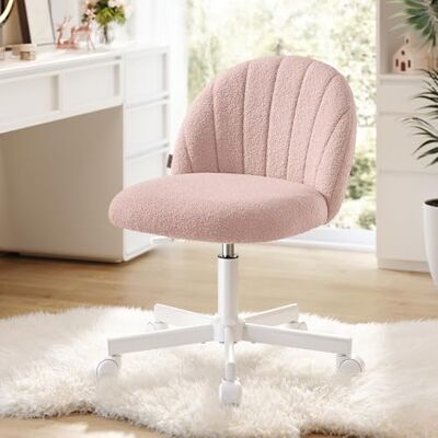 SONGMICS Homeoffice-Stuhl, Schminkstuhl aus Fleece, Schreibtischstuhl, Schaumstoffpolsterung, höhenverstellbar, für Arbeitszimmer, Schlafzimmer, Ankleidezimmer, pastellrosa OBG027SA01 SONGMICS Homeoffice-Stuhl, Schminkstuhl aus Fleece, Schreibtischstuhl, Schaumstoffpolsterung, höhenverstellbar, für Arbeitszimmer, Schlafzimmer, Ankleidezimmer, pastellrosa OBG027SA01