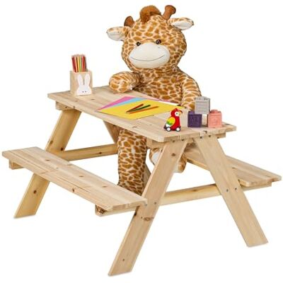 Relaxdays Kindersitzgarnitur Garten, Picknickbank, HBT: 51 x 90 x 78 cm, Kindersitzgruppe für 4 Kinder, Holz, Natur Relaxdays Kindersitzgarnitur Garten, Picknickbank, HBT: 51 x 90 x 78 cm, Kindersitzgruppe für 4 Kinder, Holz, Natur
