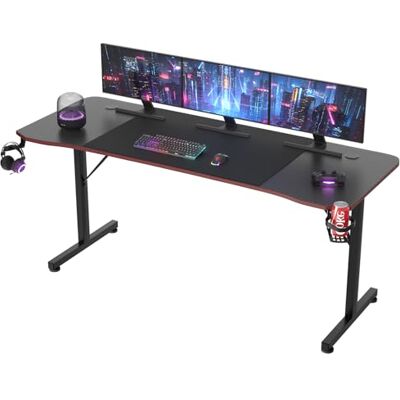 JUMMICO Gaming Tisch Groß, Gaming-Schreibtisch, Computertisch, Arbeitsplatz, Ergonomischer Gamer-Tisch mit Headsethaken, Getränkehalter, 180 x 60 cm, Schwarz. JUMMICO Gaming Tisch Groß, Gaming-Schreibtisch, Computertisch, Arbeitsplatz, Ergonomischer Gamer-Tisch mit Headsethaken, Getränkehalter, 180 x 60 cm, Schwarz.