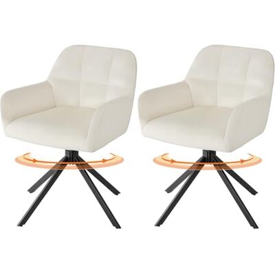 Sweetcrispy Esszimmerstuhl 2er Set, 360° Drehstuhl Esszimmer, Küchenstuhl, Samt Schminktisch Stuhl, bis 120 kg belastbar, Sessel mit Armlehnen Stahlbeine, Schreibtischstuhl für Arbeitszimmer, Beige Sweetcrispy Esszimmerstuhl 2er Set, 360° Drehstuhl Esszimmer, Küchenstuhl, Samt Schminktisch Stuhl, bis 120 kg belastbar, Sessel mit Armlehnen Stahlbeine, Schreibtischstuhl für Arbeitszimmer, Beige