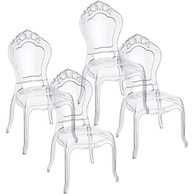 Baroni Home Set aus 4 transparenten Polycarbonat-Stühlen, Elegantes stapelbares und wasserdichtes Design für Wohnzimmer, Esszimmer, Schlafzimmer, 48X46X98, Smerli Baroni Home Set aus 4 transparenten Polycarbonat-Stühlen, Elegantes stapelbares und wasserdichtes Design für Wohnzimmer, Esszimmer, Schlafzimmer, 48X46X98, Smerli