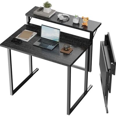 JUMMICO Schreibtisch Klappbar, 80cm Kleiner Schreibtisch mit Monitorablage, 2-stufiger Klapptisch für Home Office, Büro, Schule, Computertisch für kleine Räume (Schwarz) JUMMICO Schreibtisch Klappbar, 80cm Kleiner Schreibtisch mit Monitorablage, 2-stufiger Klapptisch für Home Office, Büro, Schule, Computertisch für kleine Räume (Schwarz)