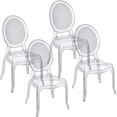 Baroni Home Set aus 4 transparenten Polycarbonat-Stühlen, Elegantes stapelbares und wasserdichtes Design für Wohnzimmer, Esszimmer, Schlafzimmer, 48X46X98, Vienna Baroni Home Set aus 4 transparenten Polycarbonat-Stühlen, Elegantes stapelbares und wasserdichtes Design für Wohnzimmer, Esszimmer, Schlafzimmer, 48X46X98, Vienna