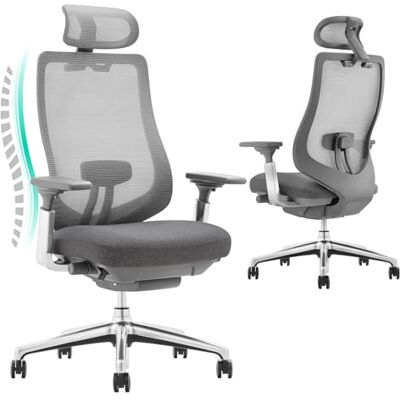 COLAMY XK Atlas Ergonomischer Bürostuhl, Netz-Chefsessel mit verstellbarem Kopfstütze, Computer Schreibtischstuhl Drehstuhl mit 4D-Armlehnen, Aluminium Basis/Schiebesitz/Neigungssperre, Dunkelgrau COLAMY XK Atlas Ergonomischer Bürostuhl, Netz-Chefsessel mit verstellbarem Kopfstütze, Computer Schreibtischstuhl Drehstuhl mit 4D-Armlehnen, Aluminium Basis/Schiebesitz/Neigungssperre, Dunkelgrau