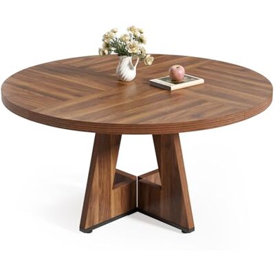 LITTLE TREE Runder Esstisch für 4–6 Personen, 120 cm Esszimmertisch mit Holzsockel, brauner Esstisch, runder Küchentisch für Esszimmer, Küche, Wohnzimmer (nur Tisch) LITTLE TREE Runder Esstisch für 4–6 Personen, 120 cm Esszimmertisch mit Holzsockel, brauner Esstisch, runder Küchentisch für Esszimmer, Küche, Wohnzimmer (nur Tisch)