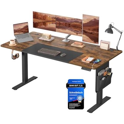 SONGMICS Höhenverstellbarer Schreibtisch elektrisch, 160 x 70 cm, stufenlos verstellbar, Memory-Funktion mit 4 Höhen, vintagebraun-Mattschwarz LSD026X01 SONGMICS Höhenverstellbarer Schreibtisch elektrisch, 160 x 70 cm, stufenlos verstellbar, Memory-Funktion mit 4 Höhen, vintagebraun-Mattschwarz LSD026X01