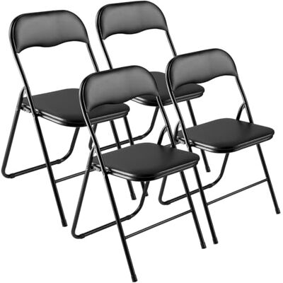 VEVOR 4 STK. Klappstühle Faltbarer Lederstuhl tragbarer Campingstuhl mit Metallrahmen und gepolstertem Kissen, stapelbare Sitze für drinnen und draußen Faltstuhl für Haus Hof Garten Partys Schwarz VEVOR 4 STK. Klappstühle Faltbarer Lederstuhl tragbarer Campingstuhl mit Metallrahmen und gepolstertem Kissen, stapelbare Sitze für drinnen und draußen Faltstuhl für Haus Hof Garten Partys Schwarz