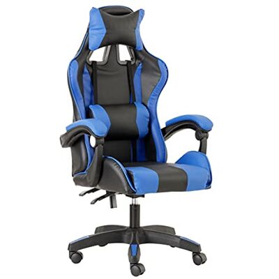 Baroni Home Gaming-Stuhl, ergonomischer Bürostuhl, gepolstert Gaming Sessel mit bequemer, Verstellbarer Rückenlehne, Gamer Chair mit Kopfstütze und Lendenwirbelstütze, Blau Baroni Home Gaming-Stuhl, ergonomischer Bürostuhl, gepolstert Gaming Sessel mit bequemer, Verstellbarer Rückenlehne, Gamer Chair mit Kopfstütze und Lendenwirbelstütze, Blau
