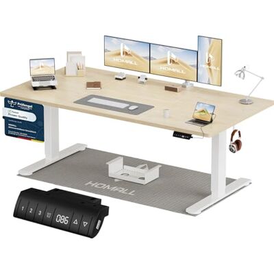 Homall Höhenverstellbarer Schreibtisch 180x80cm mit USB-A Ladeanschluss, Elektrischer Schreibtisch mit Kabel Management Tray, Standing Desk mit 3 Memory Funktion, Computertisch Beige Homall Höhenverstellbarer Schreibtisch 180x80cm mit USB-A Ladeanschluss, Elektrischer Schreibtisch mit Kabel Management Tray, Standing Desk mit 3 Memory Funktion, Computertisch Beige