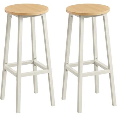 VASAGLE Barhocker, 2er Set, Barstühle, Küchenstühle mit Metallgestell, einfache Montage, 74 cm hoch, mit Fußstütze, für Küche, Wohnzimmer, Esszimmer, goldeichenfarben-weiß LBC132Y01 VASAGLE Barhocker, 2er Set, Barstühle, Küchenstühle mit Metallgestell, einfache Montage, 74 cm hoch, mit Fußstütze, für Küche, Wohnzimmer, Esszimmer, goldeichenfarben-weiß LBC132Y01
