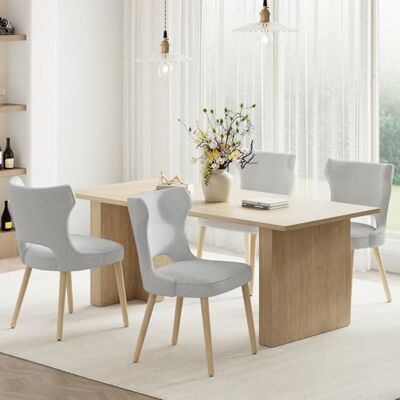 COLAMY Esszimmerstühle 4er Set, Polsternder Stühle Esszimmer mit Rückenlehne, Küchenstühle Gepolstert, Stoff Dining Chairs mit Wingback und Holzbeinen für Esszimmer, Küche, Restaurant, Hellgrau COLAMY Esszimmerstühle 4er Set, Polsternder Stühle Esszimmer mit Rückenlehne, Küchenstühle Gepolstert, Stoff Dining Chairs mit Wingback und Holzbeinen für Esszimmer, Küche, Restaurant, Hellgrau