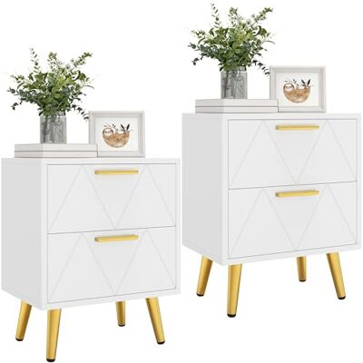YITAHOME 2er-Set Nachttische mit 2 Schubladen, Moderner Nachttisch mit goldenen Metallbeinen und Griffen, Beistelltisch mit Stauraum für Wohnzimmer, Schlafzimmer, 40 x 30 x 52 cm (Weiß) YITAHOME 2er-Set Nachttische mit 2 Schubladen, Moderner Nachttisch mit goldenen Metallbeinen und Griffen, Beistelltisch mit Stauraum für Wohnzimmer, Schlafzimmer, 40 x 30 x 52 cm (Weiß)