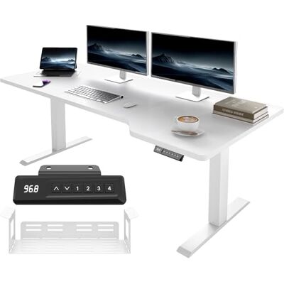 JUMMICO HöHenverstellbarer Schreibtisch 160x70 cm L-Form, Gaming Tisch Elektrisch Höhenverstellbar, Ergonomie Bürotisch mit 4-Memory-Funktion & Kabelmanagement, großer Monitorplatz Stehpult, Weiß JUMMICO HöHenverstellbarer Schreibtisch 160x70 cm L-Form, Gaming Tisch Elektrisch Höhenverstellbar, Ergonomie Bürotisch mit 4-Memory-Funktion & Kabelmanagement, großer Monitorplatz Stehpult, Weiß