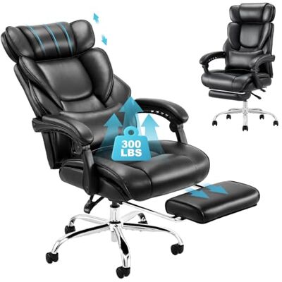 COLAMY Bürostuhl Leder mit Fußstütze, Ergonomischer Chefsessel für Homeoffice – Hohe Rückenlehne, 90–135° Neigefunktion, Gepolsterte Armlehnen, Office Chair mit Lendenkissen, Schwarz COLAMY Bürostuhl Leder mit Fußstütze, Ergonomischer Chefsessel für Homeoffice – Hohe Rückenlehne, 90–135° Neigefunktion, Gepolsterte Armlehnen, Office Chair mit Lendenkissen, Schwarz