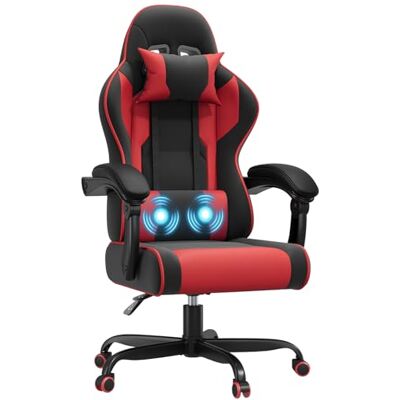 JUMMICO Gaming Stuhl mit Massagefunktion, Bürostuhl Ergonomisch 150kg, Gamer Stuhl mit 50 cm Extrabreites Sitzkissen, rot JUMMICO Gaming Stuhl mit Massagefunktion, Bürostuhl Ergonomisch 150kg, Gamer Stuhl mit 50 cm Extrabreites Sitzkissen, rot