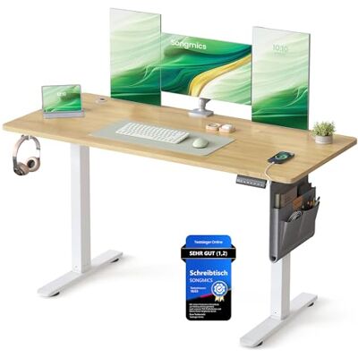 SONGMICS Höhenverstellbarer Schreibtisch elektrisch, 140 x 60 cm, Memory-Funktion mit 4 Höhen, USB-C-Anschluss, goldeichenfarben LSD134YA01 SONGMICS Höhenverstellbarer Schreibtisch elektrisch, 140 x 60 cm, Memory-Funktion mit 4 Höhen, USB-C-Anschluss, goldeichenfarben LSD134YA01