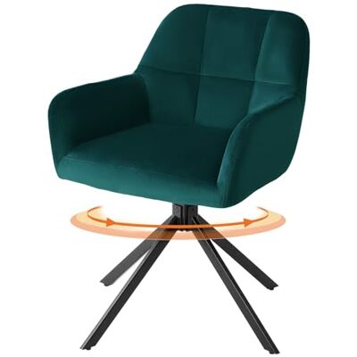Sweetcrispy Esszimmerstuhl, 360° Drehstuhl Esszimmer, Küchenstuhl, Samt Schminktisch Stuhl, bis 120 kg belastbar, Sessel mit Armlehnen Stahlbeine, Schreibtischstuhl für Arbeitszimmer, Dunkelgrün Sweetcrispy Esszimmerstuhl, 360° Drehstuhl Esszimmer, Küchenstuhl, Samt Schminktisch Stuhl, bis 120 kg belastbar, Sessel mit Armlehnen Stahlbeine, Schreibtischstuhl für Arbeitszimmer, Dunkelgrün