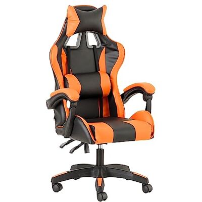 Baroni Home Gaming-Stuhl, ergonomischer Bürostuhl, gepolstert Gaming Sessel mit bequemer, Verstellbarer Rückenlehne, Gamer Chair mit Kopfstütze und Lendenwirbelstütze, Orange Baroni Home Gaming-Stuhl, ergonomischer Bürostuhl, gepolstert Gaming Sessel mit bequemer, Verstellbarer Rückenlehne, Gamer Chair mit Kopfstütze und Lendenwirbelstütze, Orange