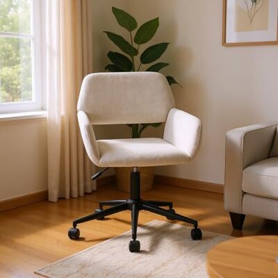 FurnitureR Beige Lehnstuhl, Modernes Design, Chenille Stoff, Verstellbare Höhe, Drehbar, Bürostuhl mit Rollen, Komfortable Unterstützung für Wohnzimmer und Büro FurnitureR Beige Lehnstuhl, Modernes Design, Chenille Stoff, Verstellbare Höhe, Drehbar, Bürostuhl mit Rollen, Komfortable Unterstützung für Wohnzimmer und Büro