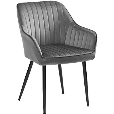SONGMICS Esszimmerstuhl, Küchenstuhl, Sessel, Samt, Polsterstuhl mit Armlehnen, Loungesessel, bis 120 kg belastbar, Metallbeine, für Esszimmer, Küche, hellgrau-tintenschwarz LDC087G03 SONGMICS Esszimmerstuhl, Küchenstuhl, Sessel, Samt, Polsterstuhl mit Armlehnen, Loungesessel, bis 120 kg belastbar, Metallbeine, für Esszimmer, Küche, hellgrau-tintenschwarz LDC087G03