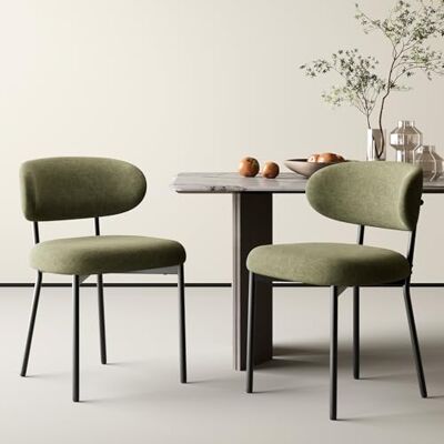 MALOL 2er Set gepolsterte Esszimmerstühle – Moderner Stoff, Gebogene Rückenlehne, gepolsterter Sitz, stabile Metallbeine – Design-Stühle für Küche, Esszimmer, Wohnzimmer –Grün MALOL 2er Set gepolsterte Esszimmerstühle – Moderner Stoff, Gebogene Rückenlehne, gepolsterter Sitz, stabile Metallbeine – Design-Stühle für Küche, Esszimmer, Wohnzimmer –Grün