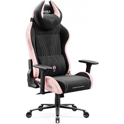 Diablo Gaming Stuhl ergonomisch Stoff Gaming Chair Gamer Stuhl bis 140 kg mit 3D Armlehnen Lendenkissen Kopfkissen Wippfunktion Verstellbarer Rückenlehne Bürostuhl Akira Pink Diablo Gaming Stuhl ergonomisch Stoff Gaming Chair Gamer Stuhl bis 140 kg mit 3D Armlehnen Lendenkissen Kopfkissen Wippfunktion Verstellbarer Rückenlehne Bürostuhl Akira Pink