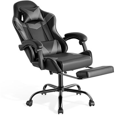 Sweetcrispy Gaming Stuhl, Gaming Chair mit Fußstütze Kopfstütze Lendenwirbelstütze, Ergonomischer PC Stuhl, Höhenverstellbarer Bürostuhl Computerstuhl,Drehbarer Schreibtischstuhl, Modernes Grau Sweetcrispy Gaming Stuhl, Gaming Chair mit Fußstütze Kopfstütze Lendenwirbelstütze, Ergonomischer PC Stuhl, Höhenverstellbarer Bürostuhl Computerstuhl,Drehbarer Schreibtischstuhl, Modernes Grau