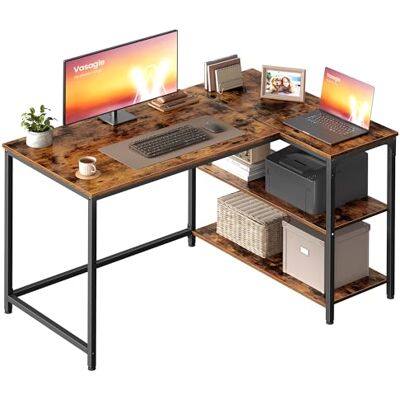 VASAGLE Eckschreibtisch in L-Form, Computertisch mit Stauraum, Bürotisch, höhenverstellbare Ablage, für Homeoffice, 110 x 80 cm, vintagebraun LWD135KD01 VASAGLE Eckschreibtisch in L-Form, Computertisch mit Stauraum, Bürotisch, höhenverstellbare Ablage, für Homeoffice, 110 x 80 cm, vintagebraun LWD135KD01