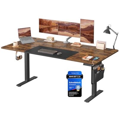 SONGMICS Höhenverstellbarer Schreibtisch elektrisch, 180 x 80 cm, stufenlos verstellbar, Memory-Funktion mit 4 Höhen, USB-C-Anschluss, vintagebraun-Mattschwarz LSD028KD01 SONGMICS Höhenverstellbarer Schreibtisch elektrisch, 180 x 80 cm, stufenlos verstellbar, Memory-Funktion mit 4 Höhen, USB-C-Anschluss, vintagebraun-Mattschwarz LSD028KD01