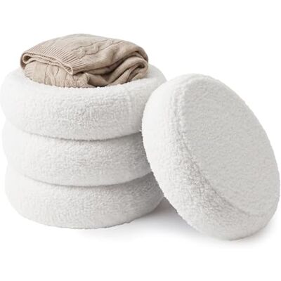 Relaxdays Teddyfell Hocker, gepolstert, HxD: 47 x 42 cm, geriffelt, Bouclé Sitzhocker, Schlafzimmer, Wohnzimmer, weiß Relaxdays Teddyfell Hocker, gepolstert, HxD: 47 x 42 cm, geriffelt, Bouclé Sitzhocker, Schlafzimmer, Wohnzimmer, weiß